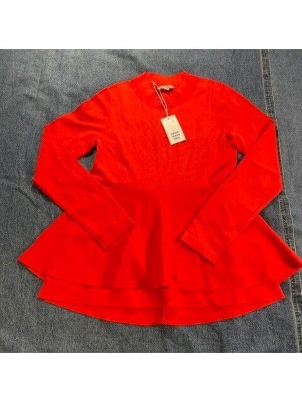 NWT COS long sleeve double peplum minimalist modern orange pullover small